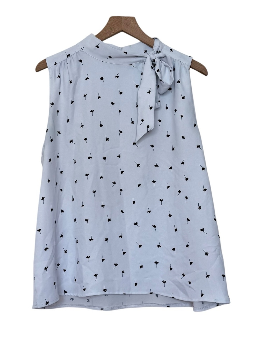Ann Taylor Large Dainty Flower Print Bow Sleeveless Blouse Office Career